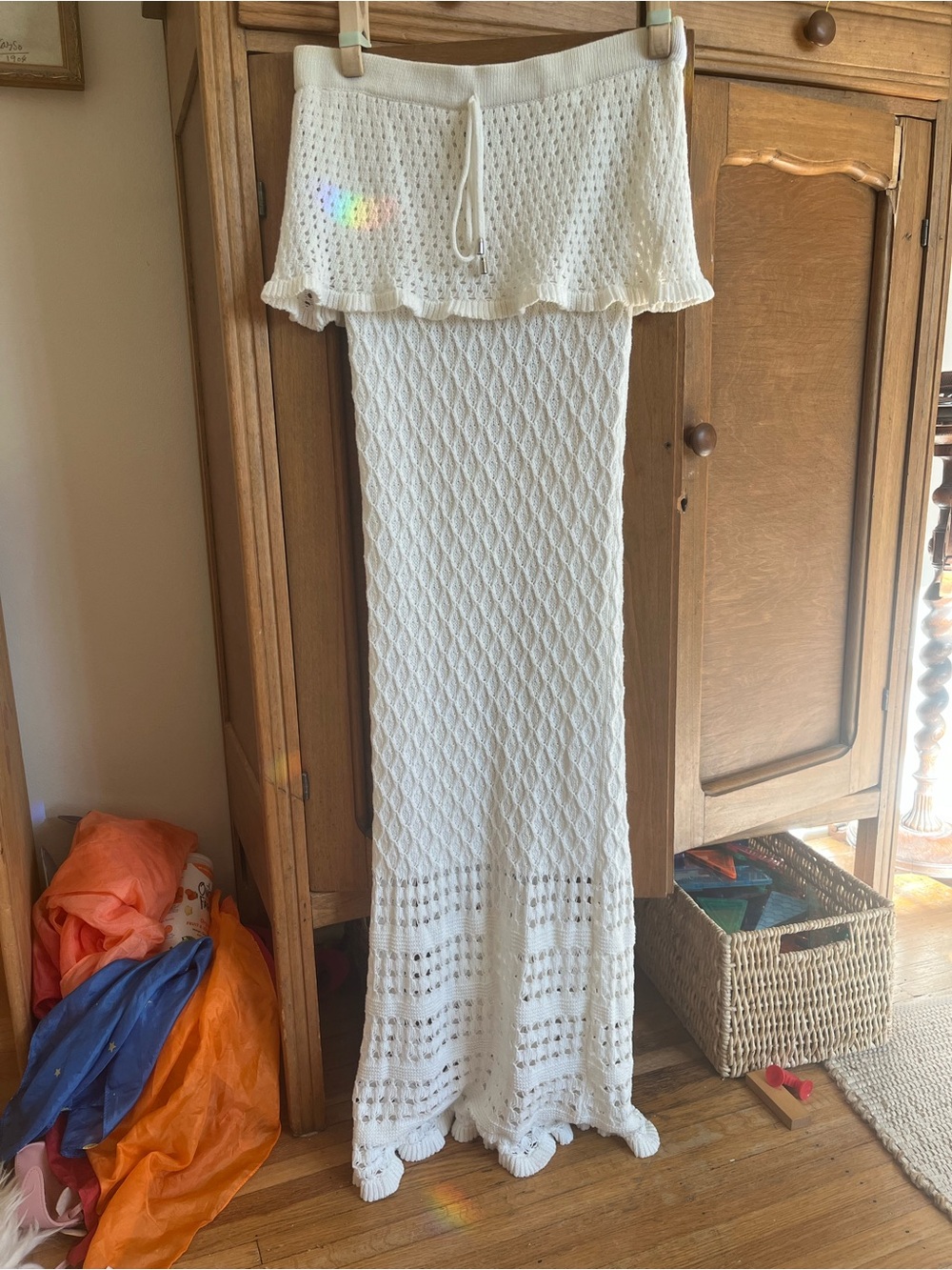 White Knit crochet midi dress strapless